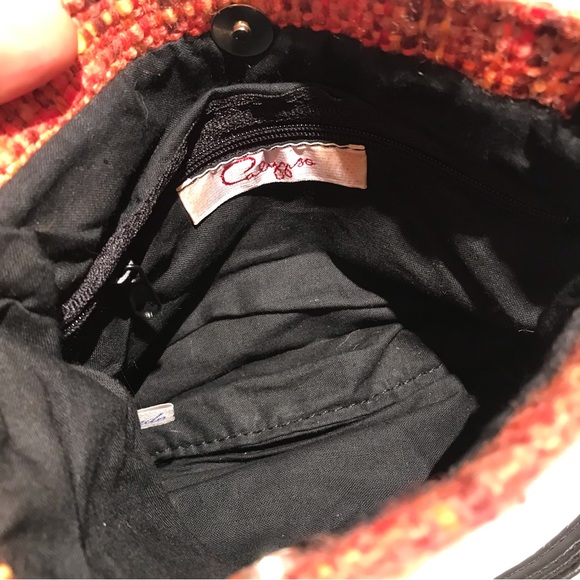 Vintage Calypso woven mini crossbody purse bag orange knit with leather strap - Picture 4 of 10